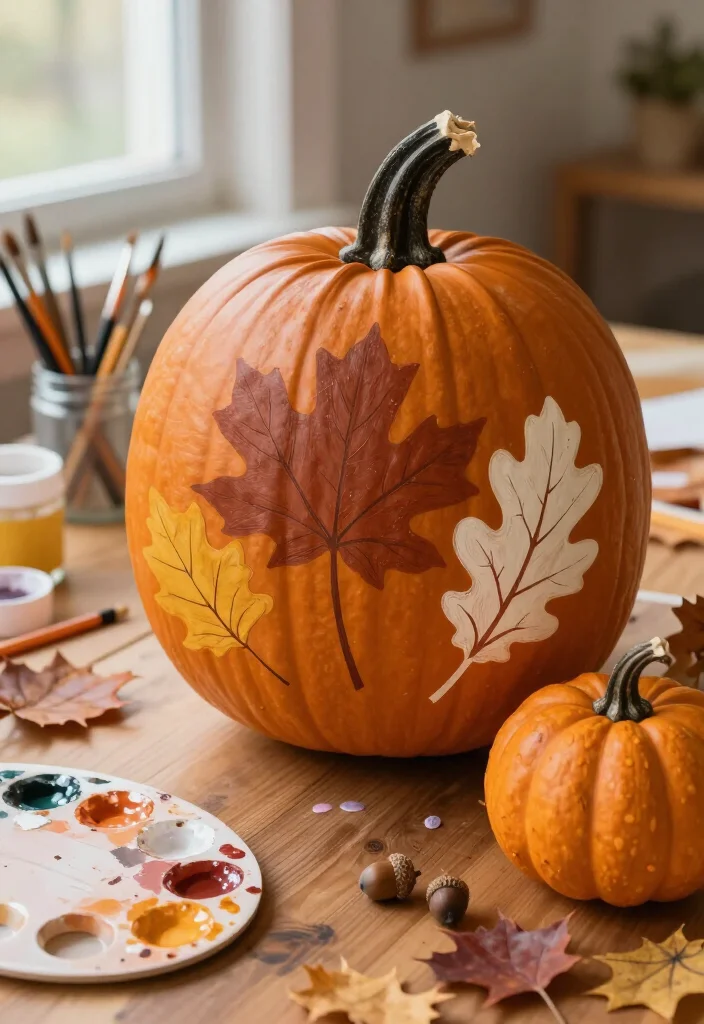 19 Brilliant Hand-Painted Pumpkin Ideas So Easy, Even Beginners Can Create Stunning Fall Decor! 4 19 Hand-Painted Pumpkin Ideas So Easy, Even Beginners Can Create Stunning Fall Decor! - 3. Simple Leaf Silhouette Pumpkins 1