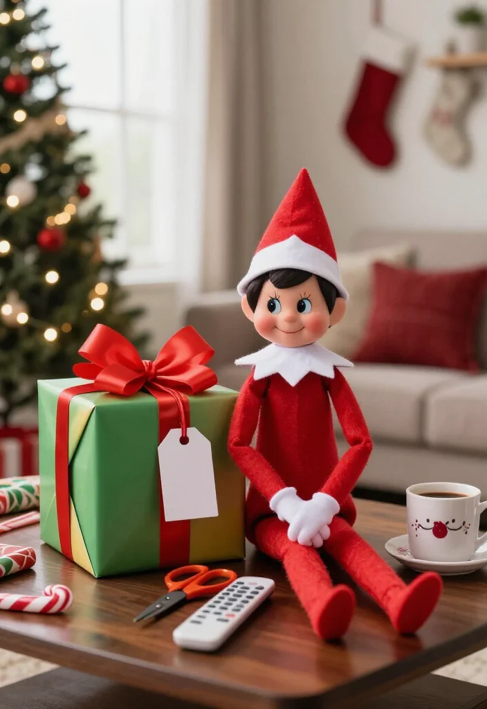 19 Hilarious Elf on the Shelf Ideas for Older Kids That Are Actually Cool (Your Tweens Will Be Obsessed with #7!) - 16. Wrap the Remote Like a Very Important Gift 1