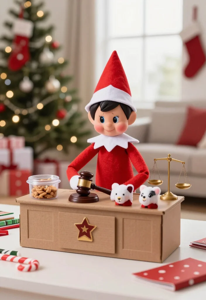 19 Hilarious Elf on the Shelf Ideas for Older Kids That Are Actually Cool (Your Tweens Will Be Obsessed with #7!) - 17. Put the Elf on Trial for a Holiday Crime 1