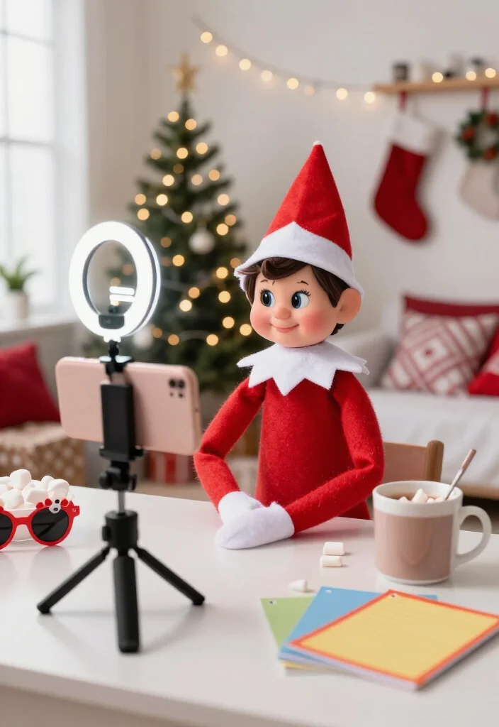 19 Hilarious Elf on the Shelf Ideas for Older Kids That Are Actually Cool (Your Tweens Will Be Obsessed with #7!) - 2. Turn the Elf into a Tiny Social Media Influencer 1