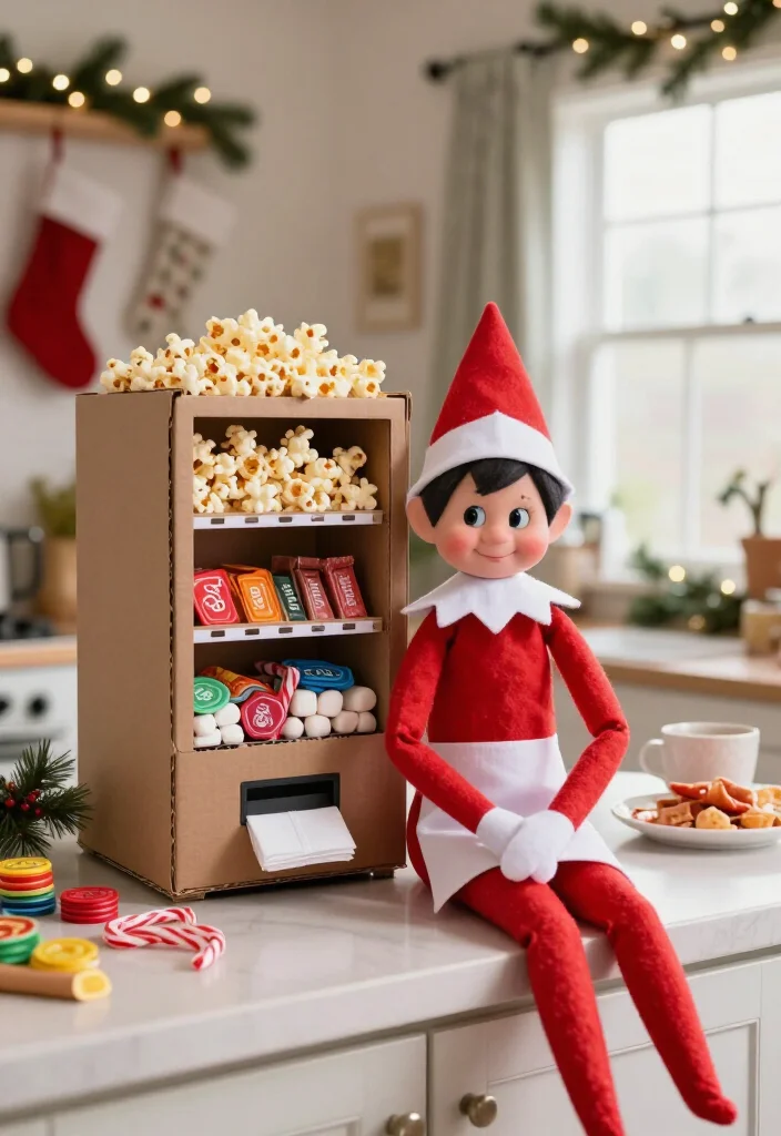 19 Hilarious Elf on the Shelf Ideas for Older Kids That Are Actually Cool (Your Tweens Will Be Obsessed with #7!) - 6. Build a Tiny Snack Vending Machine 1