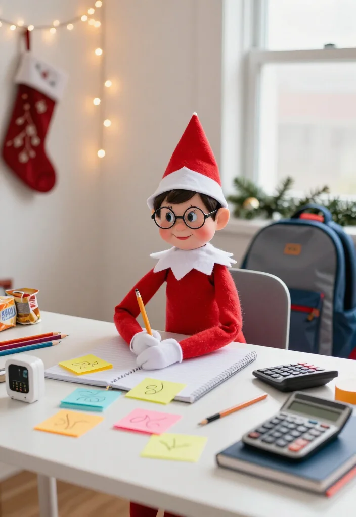 19 Hilarious Elf on the Shelf Ideas for Older Kids That Are Actually Cool (Your Tweens Will Be Obsessed with #7!) - 8. Put the Elf in Charge of Homework Help 1