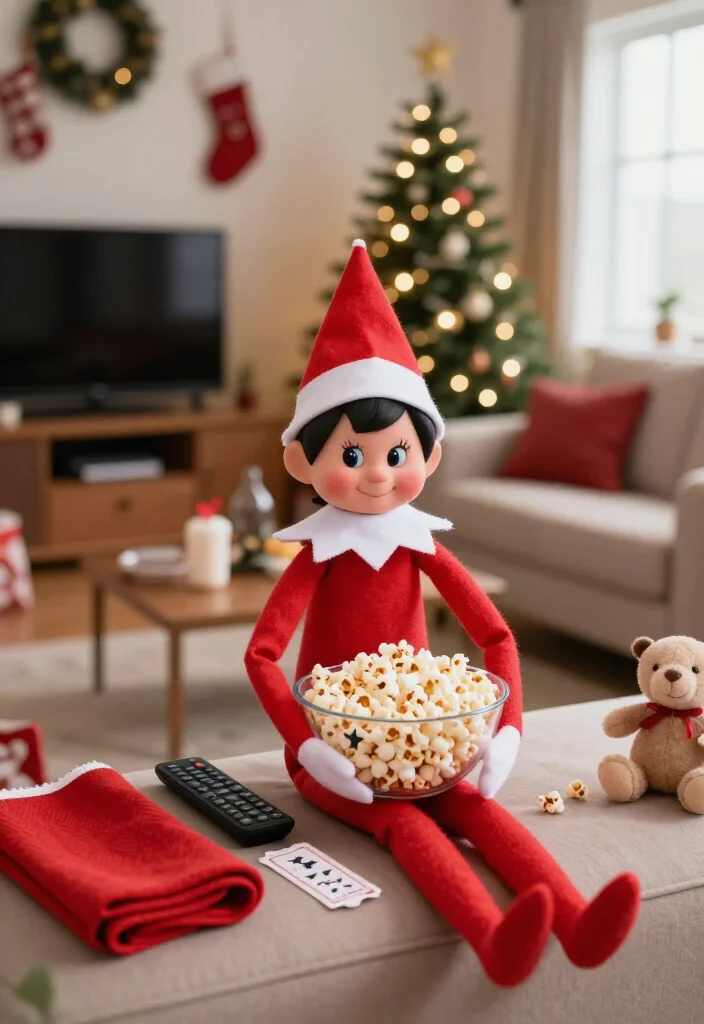 19 Hilarious Elf on the Shelf Ideas for Older Kids That Are Actually Cool (Your Tweens Will Be Obsessed with #7!) - 9. Create a Living-Room Movie Theater 1
