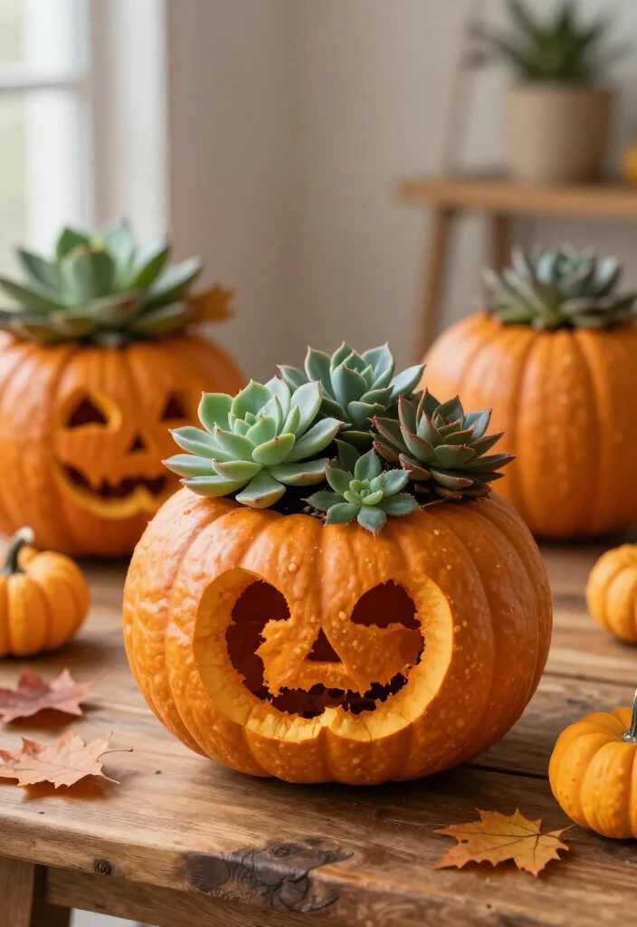19 Inexpensive Halloween Decor Ideas Under $50 That Will Transform Your Home into a Spooktacular Wonderland! - 18. Pumpkin Planters: A Fun Twist on Traditional Decor 1