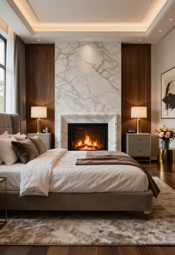 19 Luxurious Master Bedroom Ideas That Look Straight Out of a 5-Star Hotel 34 19 Luxurious Master Bedroom Ideas That Look Straight Out of a 5-Star Hotel - 11. Add a Fireplace for Boutique-Hotel Warmth 1