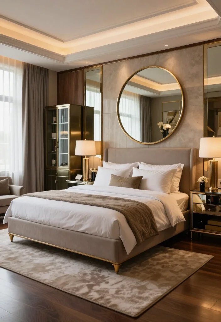19 Luxurious Master Bedroom Ideas That Look Straight Out of a 5-Star Hotel 35 19 Luxurious Master Bedroom Ideas That Look Straight Out of a 5-Star Hotel - 12. Use Mirrors and Glass to Reflect Soft Light 1