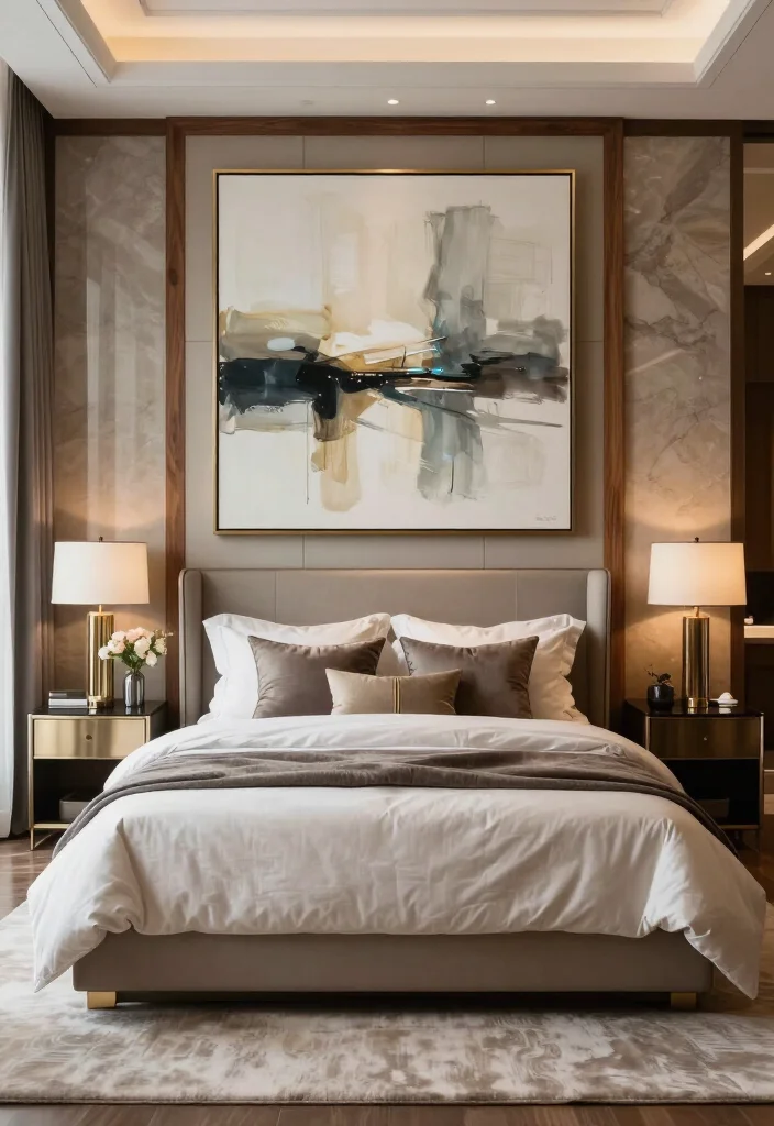 19 Luxurious Master Bedroom Ideas That Look Straight Out of a 5-Star Hotel 36 19 Luxurious Master Bedroom Ideas That Look Straight Out of a 5-Star Hotel - 13. Let One Large Art Piece Set the Mood 1