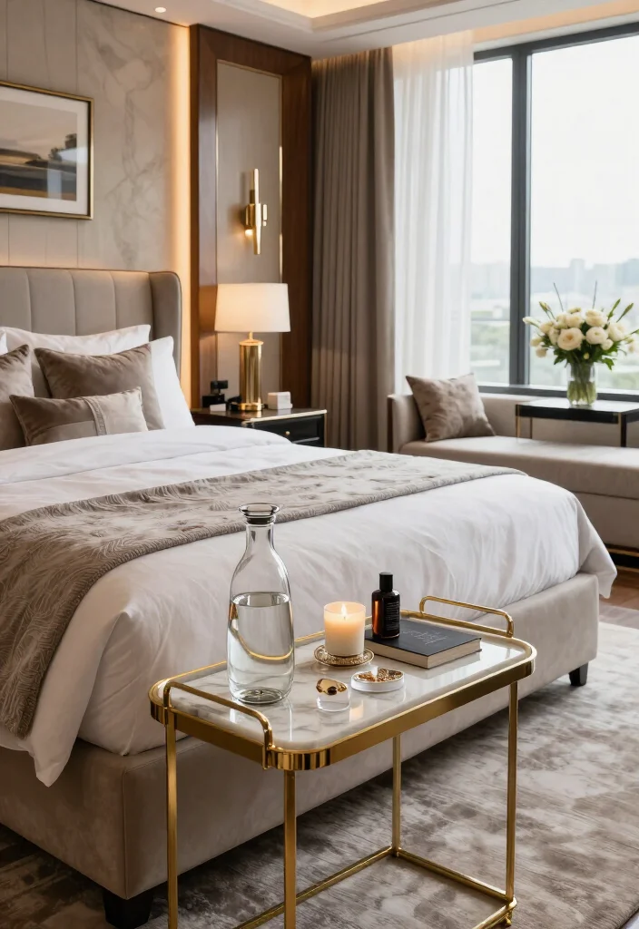 19 Luxurious Master Bedroom Ideas That Look Straight Out of a 5-Star Hotel 47 19 Luxurious Master Bedroom Ideas That Look Straight Out of a 5-Star Hotel - 14. Style a Bedside Tray Like a Private Hotel Service 1