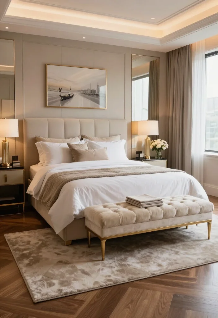 19 Luxurious Master Bedroom Ideas That Look Straight Out of a 5-Star Hotel 50 19 Luxurious Master Bedroom Ideas That Look Straight Out of a 5-Star Hotel - 15. Finish the Bed with a Tailored End-of-Bed Bench 1