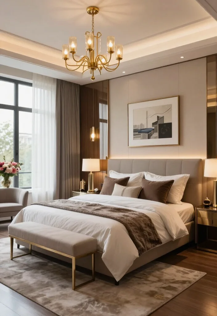 19 Luxurious Master Bedroom Ideas That Look Straight Out of a 5-Star Hotel 16 19 Luxurious Master Bedroom Ideas That Look Straight Out of a 5-Star Hotel - 5. Add Layered Lighting Instead of One Bright Ceiling Fixture 1