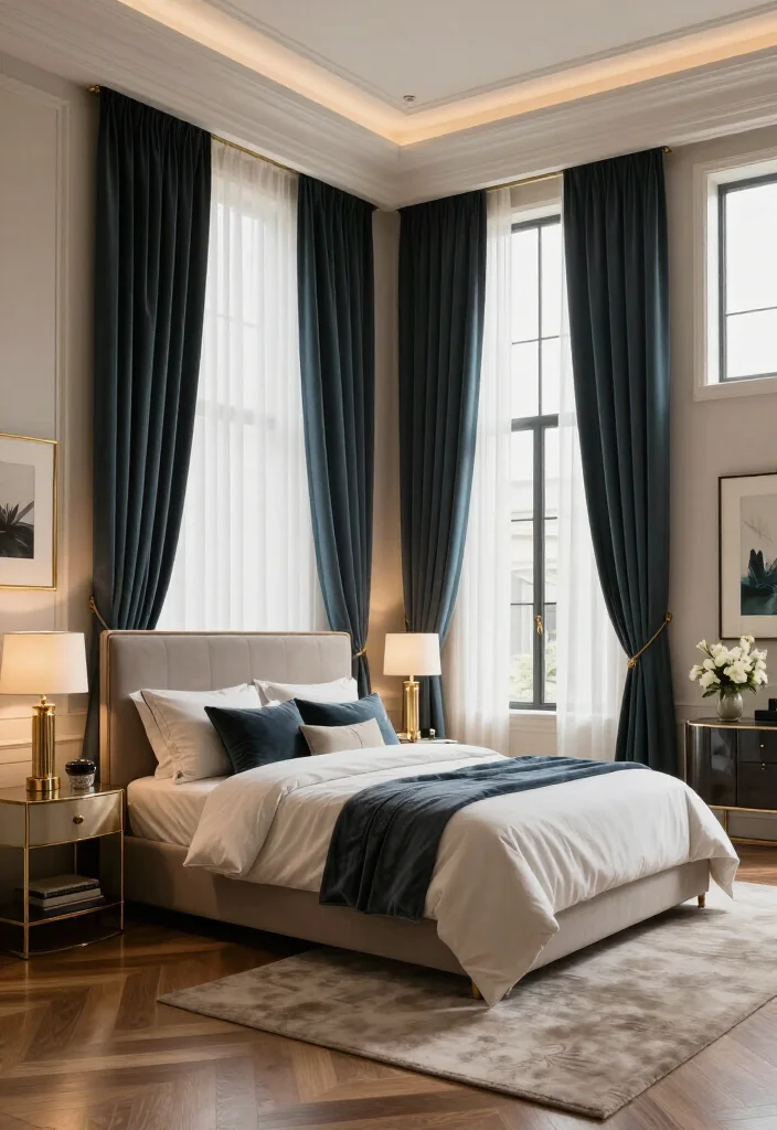 19 Luxurious Master Bedroom Ideas That Look Straight Out of a 5-Star Hotel 17 19 Luxurious Master Bedroom Ideas That Look Straight Out of a 5-Star Hotel - 6. Frame the Windows with Floor-to-Ceiling Curtains 1