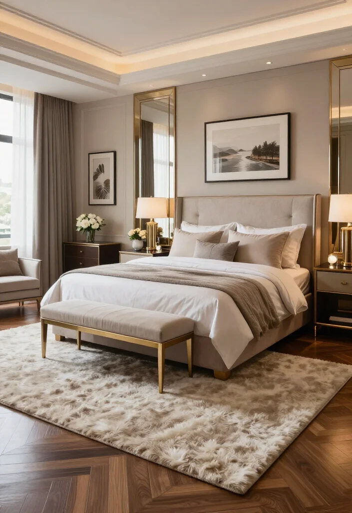 19 Luxurious Master Bedroom Ideas That Look Straight Out of a 5-Star Hotel 18 19 Luxurious Master Bedroom Ideas That Look Straight Out of a 5-Star Hotel - 7. Ground the Room with a Plush Oversized Rug 1