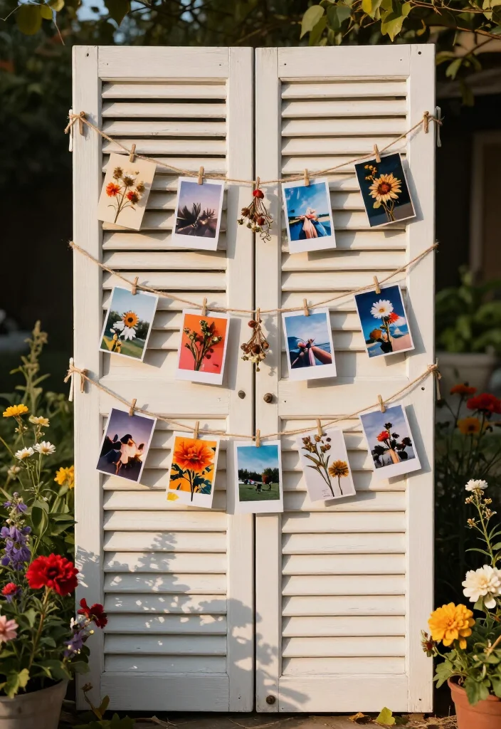 19 Old Shutter Outdoor Decor Ideas That'll Transform Your Space into a Charming Retreat! - 17. Shutter Photo Display 1
