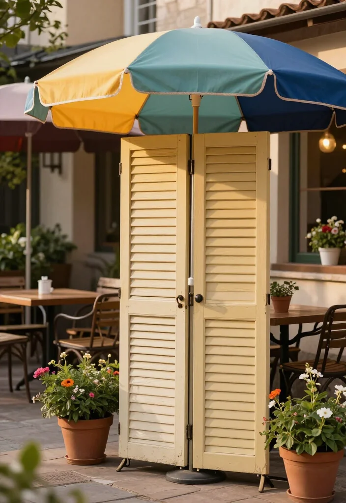 19 Old Shutter Outdoor Decor Ideas That'll Transform Your Space into a Charming Retreat! - 18. Shutter Umbrella Stand 1