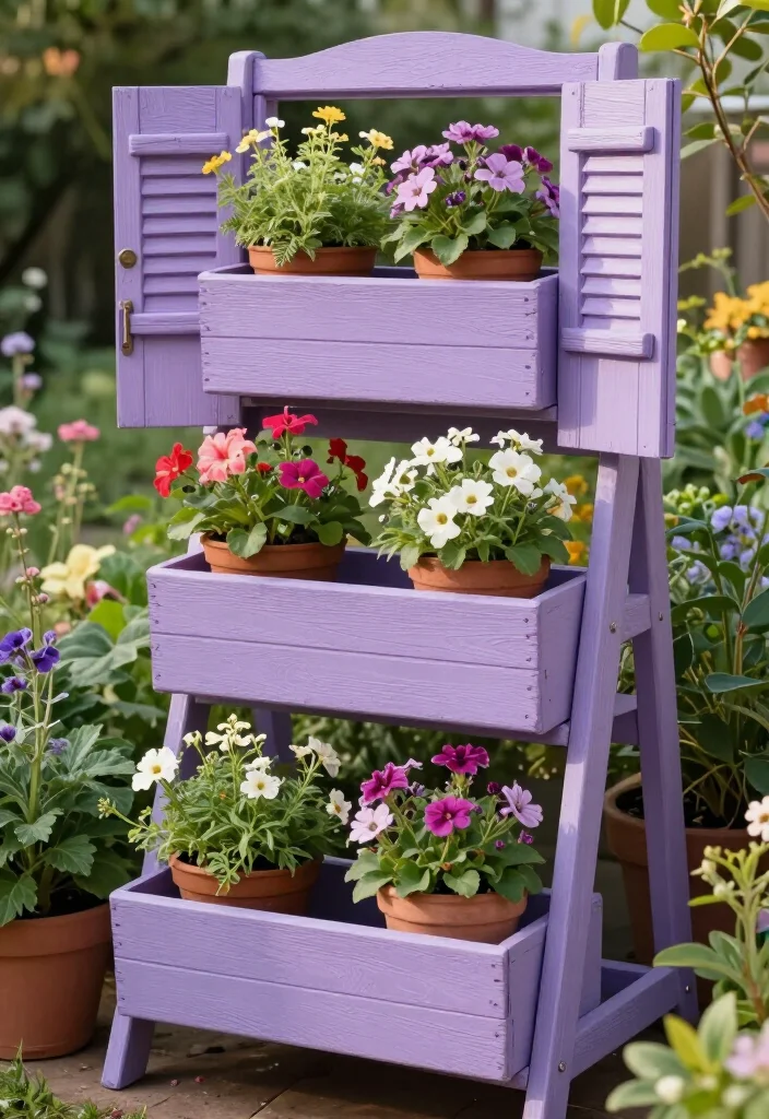 19 Old Shutter Outdoor Decor Ideas That'll Transform Your Space into a Charming Retreat! - 6. Shutter Planter Stand 1