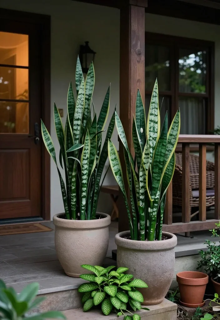 19 Stunning Plants That Thrive on a Shady Porch: Beautiful Ideas for Low-Light Spaces 4 19 Plants That Thrive on a Shady Porch: Beautiful Ideas for Low-Light Spaces - 3. Snake Plant for Strong Vertical Shape 1