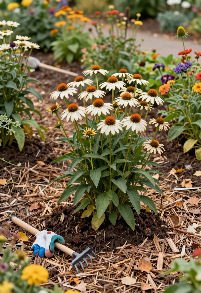 9 Things to Do for Your Coneflowers in September: Easy Fall Gardening Care 26 9 Things to Do for Your Coneflowers in September: Easy Fall Gardening Care - 5. Refresh the Mulch, but Keep the Crowns Clear 1