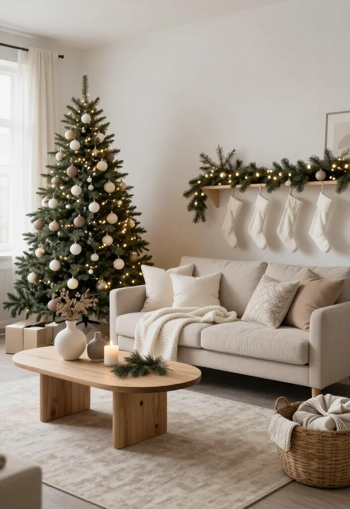 🔥 Elegant Neutral Christmas Living Room Style Ideas: 17 Cozy Ways to Decorate 54 🔥 Elegant Neutral Christmas Living Room Style Ideas: 17 Cozy Ways to Decorate - 11. Make a Small Living Room Feel Festive Without Crowding It 1