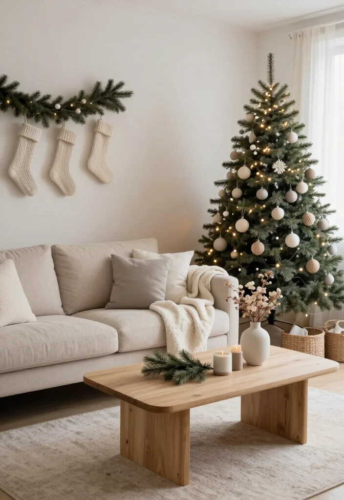 🔥 Elegant Neutral Christmas Living Room Style Ideas: 17 Cozy Ways to Decorate 55 🔥 Elegant Neutral Christmas Living Room Style Ideas: 17 Cozy Ways to Decorate - 12. Keep the Look Scandinavian With Simple Shapes 1