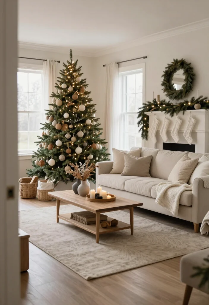 🔥 Elegant Neutral Christmas Living Room Style Ideas: 17 Cozy Ways to Decorate 72 🔥 Elegant Neutral Christmas Living Room Style Ideas: 17 Cozy Ways to Decorate - 17. Finish With a Balanced, Guest-Ready Layer 1