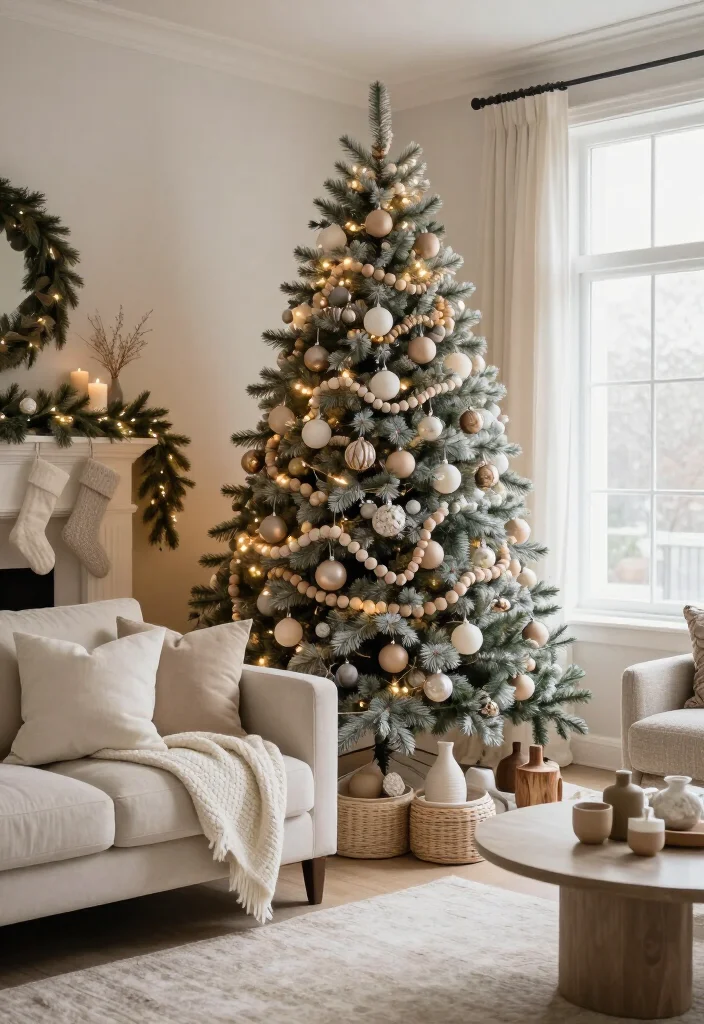 🔥 Elegant Neutral Christmas Living Room Style Ideas: 17 Cozy Ways to Decorate 3 🔥 Elegant Neutral Christmas Living Room Style Ideas: 17 Cozy Ways to Decorate - 2. Layer the Tree With Soft Neutral Ornaments 1