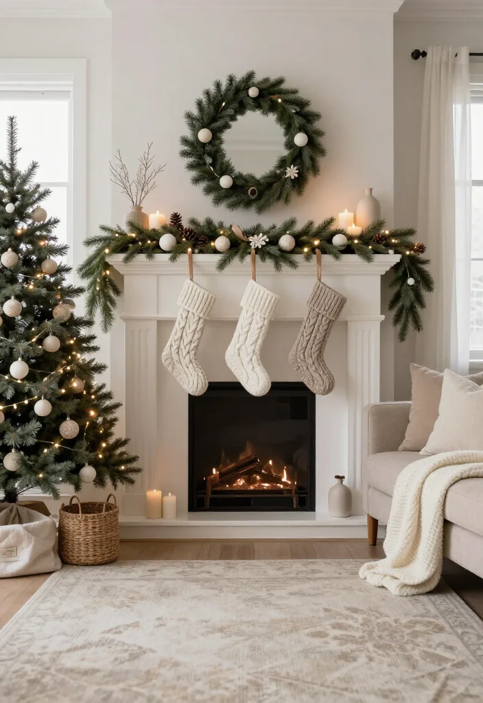 🔥 Elegant Neutral Christmas Living Room Style Ideas: 17 Cozy Ways to Decorate 5 🔥 Elegant Neutral Christmas Living Room Style Ideas: 17 Cozy Ways to Decorate - 4. Choose Knit Stockings for a Softer Holiday Detail 1