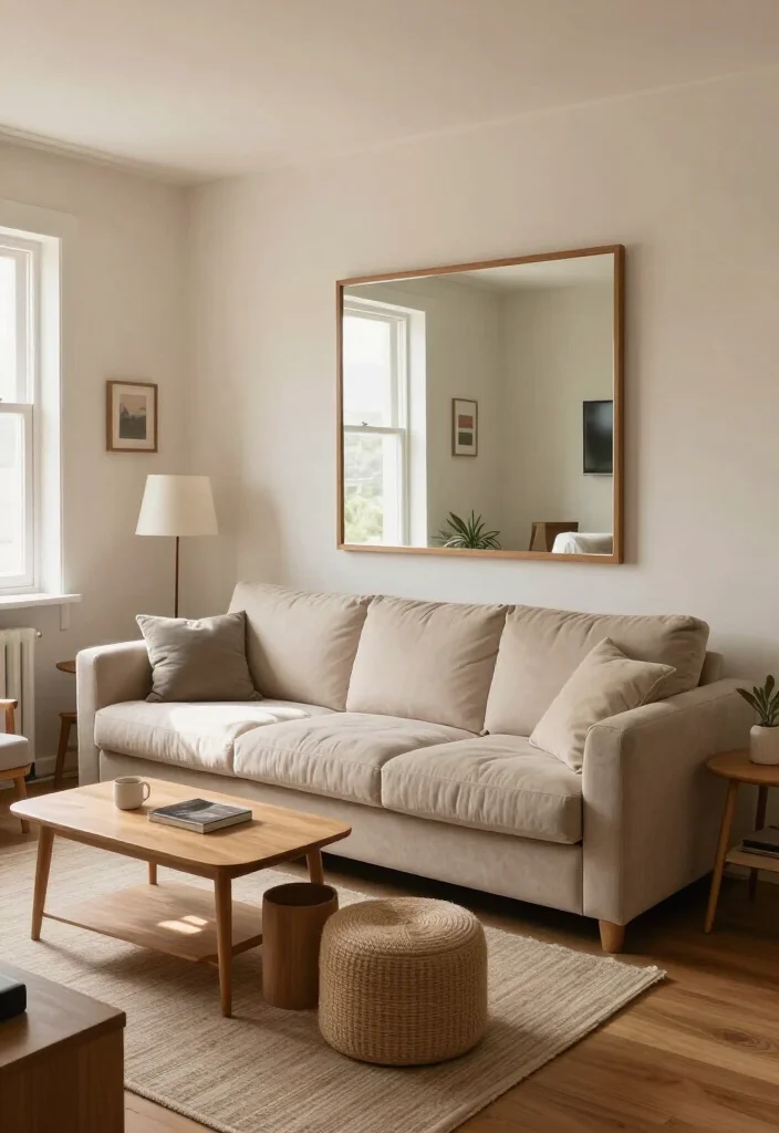 Sofa Too Big for Your Room? 15 Small Living Room Layout Tricks That Make Space Feel Instantly Bigger! - 9. Add a Mirror Where It Can Borrow Light 1