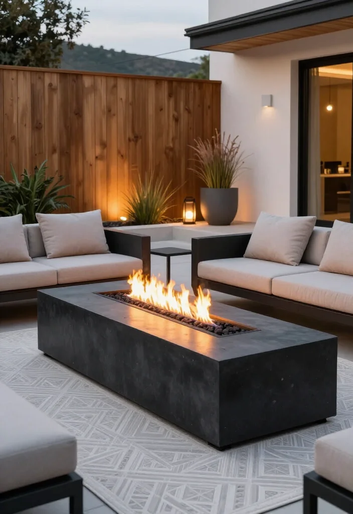 Stunning Modern Firepit Ideas: 17 Stylish Backyard Designs for Cozy Evenings - 1. Low-Profile Linear Fire Table for a Clean Architectural Look 1