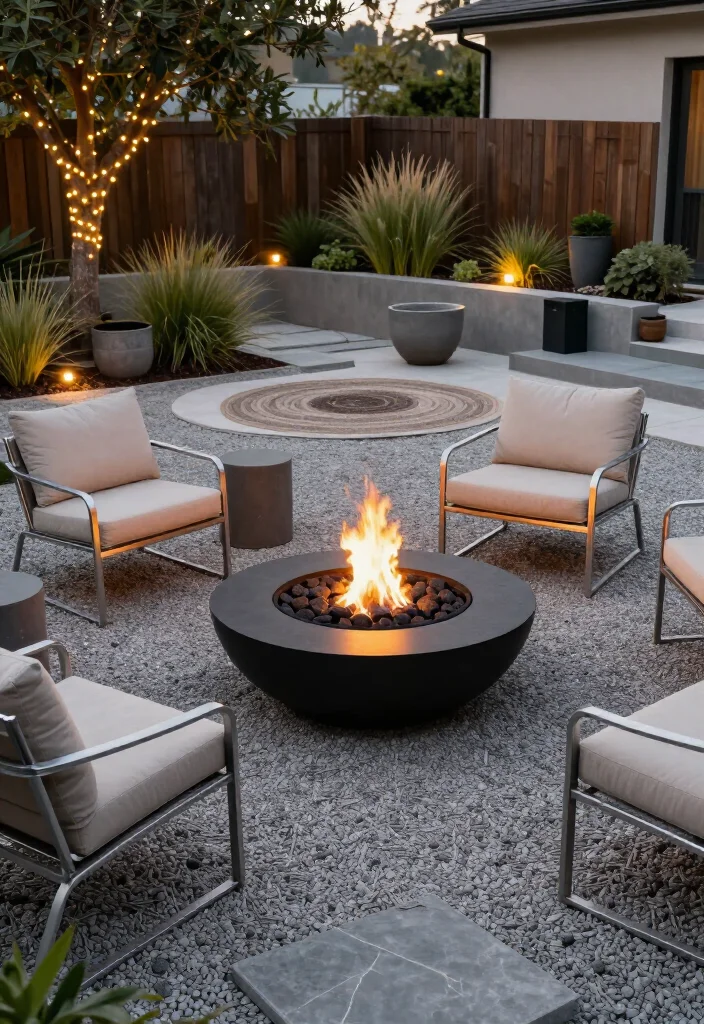 Stunning Modern Firepit Ideas: 17 Stylish Backyard Designs for Cozy Evenings - 10. Gravel Courtyard with a Round Firepit 1