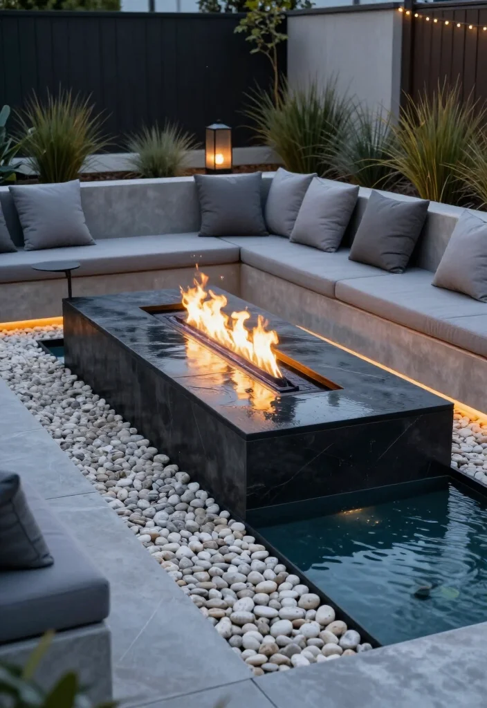 Stunning Modern Firepit Ideas: 17 Stylish Backyard Designs for Cozy Evenings - 11. Water-and-Fire Feature for a Calm Modern Retreat 1