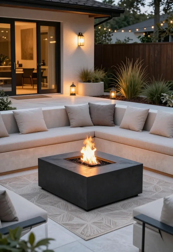 Stunning Modern Firepit Ideas: 17 Stylish Backyard Designs for Cozy Evenings - 15. U-Shaped Built-In Seating Around the Flame 1