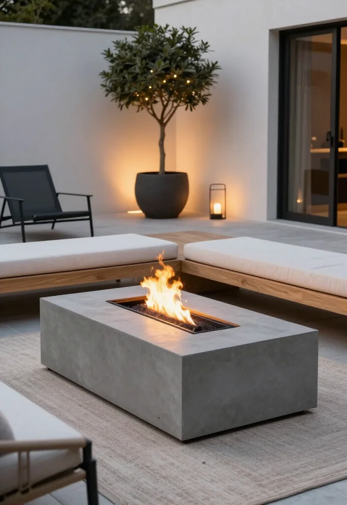 Stunning Modern Firepit Ideas: 17 Stylish Backyard Designs for Cozy Evenings - 16. Floating Bench and Minimalist Concrete Firepit 1