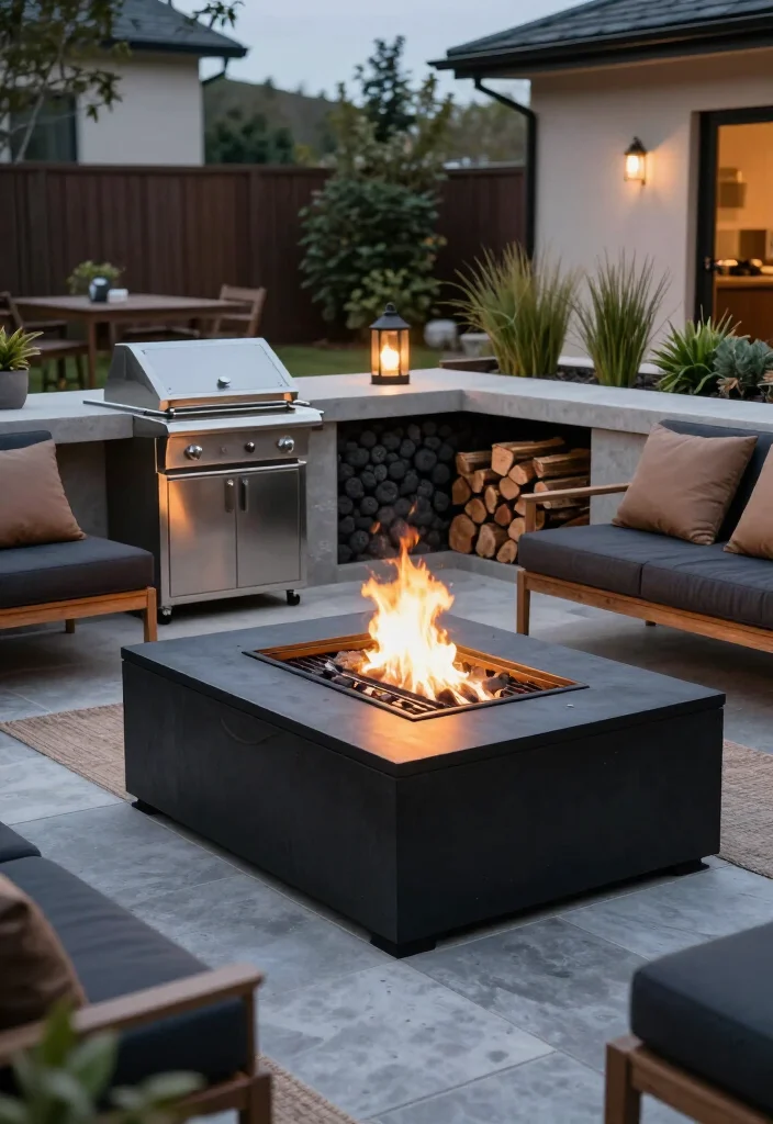 Stunning Modern Firepit Ideas: 17 Stylish Backyard Designs for Cozy Evenings - 17. Firepit with a Built-In Grill for Outdoor Cooking 1
