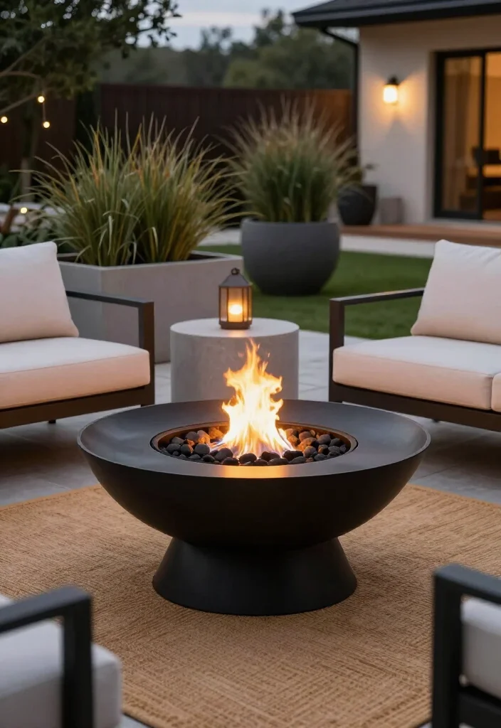 Stunning Modern Firepit Ideas: 17 Stylish Backyard Designs for Cozy Evenings - 3. Matte Black Steel Bowl for a Bold Focal Point 1