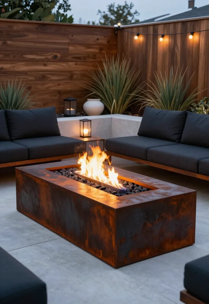 Stunning Modern Firepit Ideas: 17 Stylish Backyard Designs for Cozy Evenings - 5. Corten Steel Firepit with Sculptural Warmth 1
