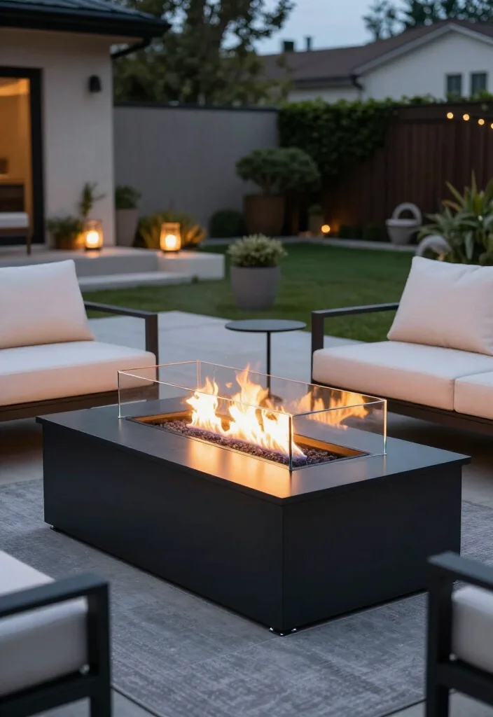 Stunning Modern Firepit Ideas: 17 Stylish Backyard Designs for Cozy Evenings - 9. Fire Glass and a Sleek Wind Guard 1