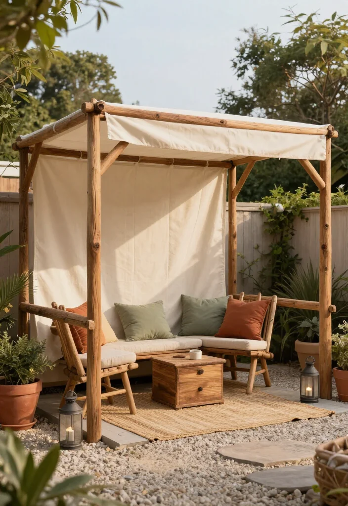 Stunning Rustic Wood and Fabric Canopy Ideas: 15 Cozy Outdoor Ideas - 15. A Simple Budget-Friendly Canopy You Can Refresh Each Season 1