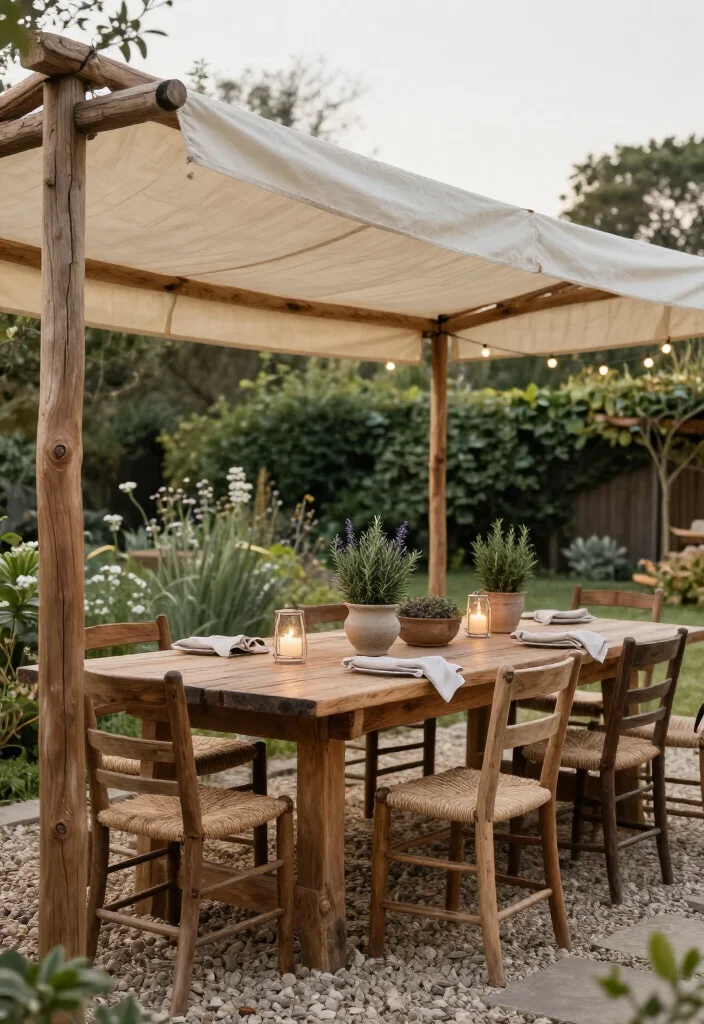 Stunning Rustic Wood and Fabric Canopy Ideas: 15 Cozy Outdoor Ideas - 3. A Farmhouse Dining Canopy for Long Summer Meals 1
