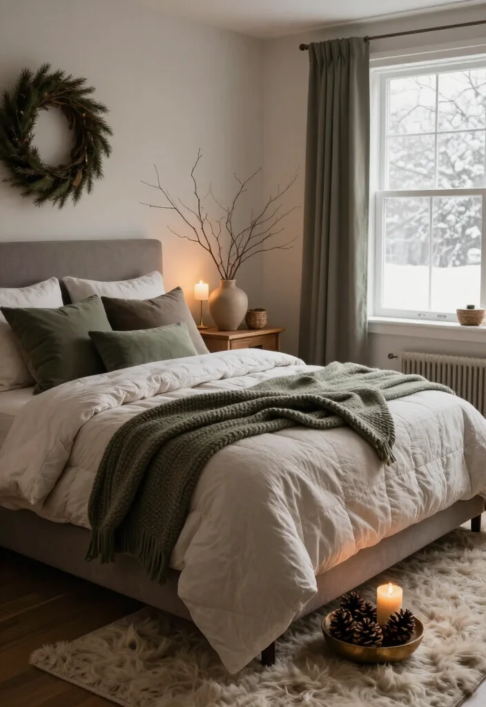 13 Snug, Cozy Master Bedroom Decor Ideas for the Colder Months - 12. Add Subtle Winter Accents Without Going Overboard 1