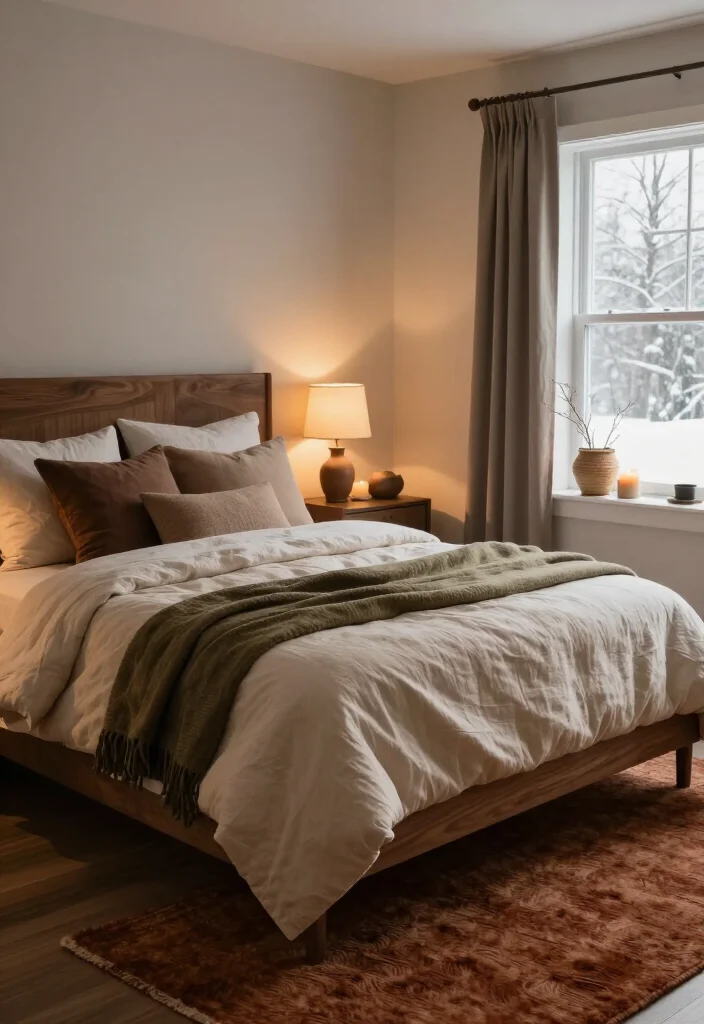 13 Snug, Cozy Master Bedroom Decor Ideas for the Colder Months - 4. Use Earthy Winter Colors Instead of Bright White 1