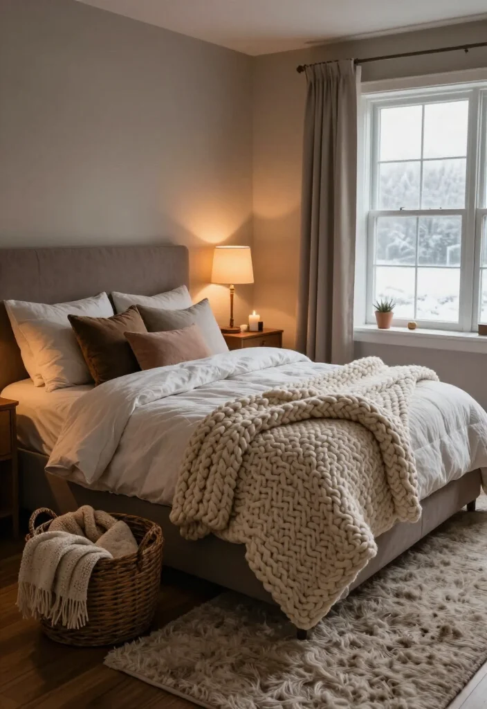 13 Snug, Cozy Master Bedroom Decor Ideas for the Colder Months - 6. Bring in a Chunky Knit Throw 1