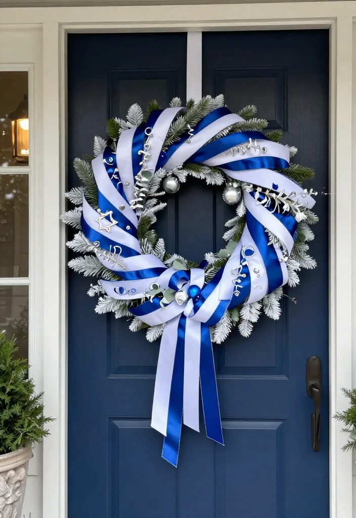 15 Dazzling Hanukkah Wreath Ideas That Will Make Your Front Door Shine All Eight Nights! - 1. Classic Blue, White, and Silver Star Wreath 1