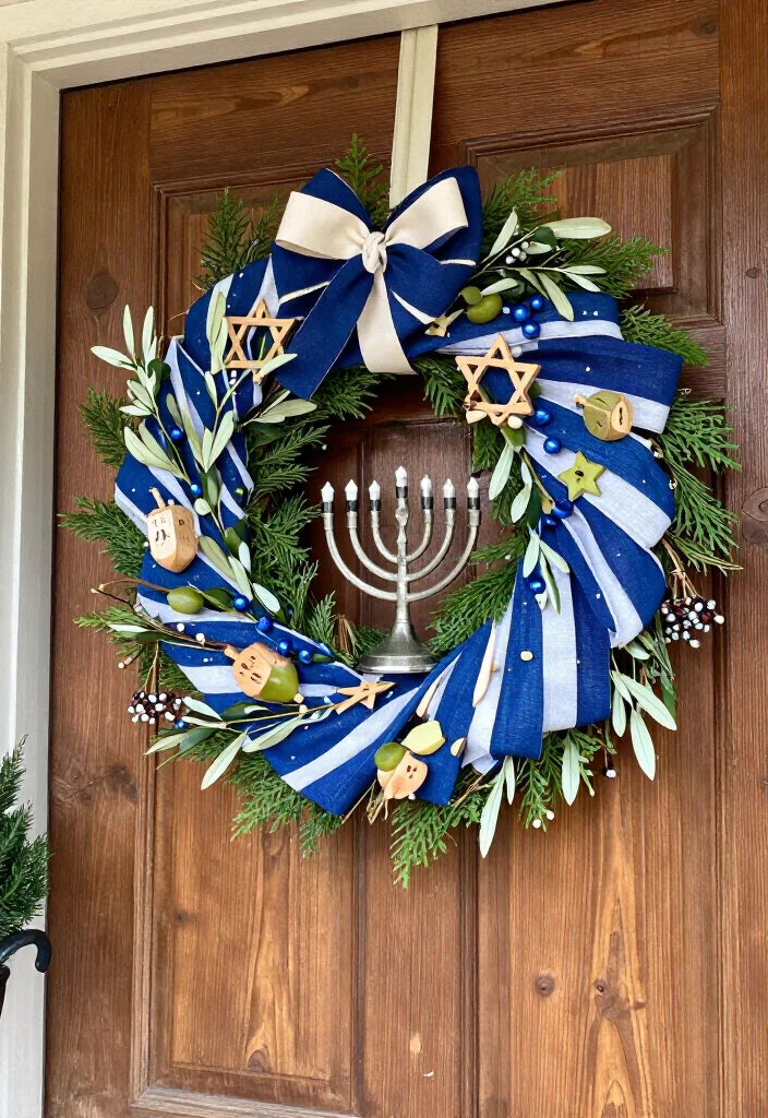 15 Dazzling Hanukkah Wreath Ideas That Will Make Your Front Door Shine All Eight Nights! - 10. Rustic Grapevine Wreath With Olive Wood Details 1