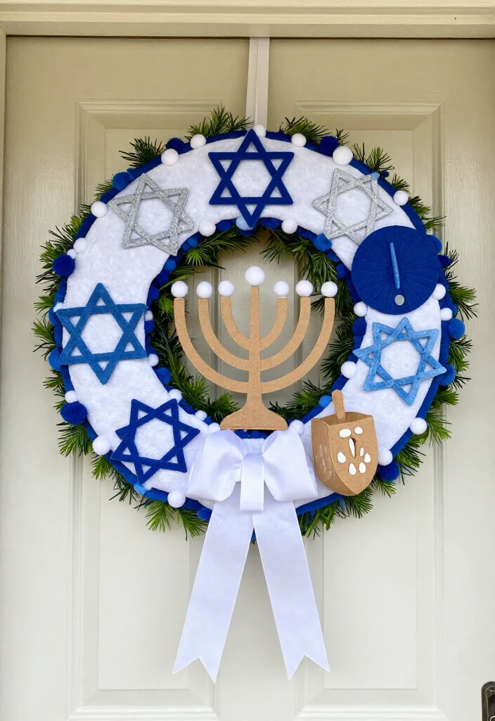 15 Dazzling Hanukkah Wreath Ideas That Will Make Your Front Door Shine All Eight Nights! - 11. A Kid-Made Wreath With Handcrafted Holiday Charm 1