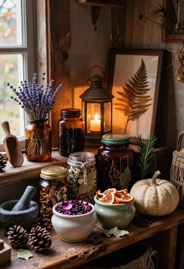 15 Enchanting Cottagecore Halloween Decor Ideas That'll Make Your Home Feel Like a Witch's Cozy Cottage 45 15 Enchanting Cottagecore Halloween Decor Ideas That'll Make Your Home Feel Like a Witch's Cozy Cottage - 12. Make a Candlelit Apothecary Corner 1