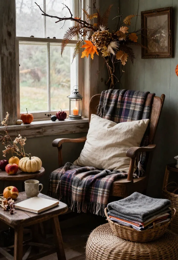 15 Enchanting Cottagecore Halloween Decor Ideas That'll Make Your Home Feel Like a Witch's Cozy Cottage 60 15 Enchanting Cottagecore Halloween Decor Ideas That'll Make Your Home Feel Like a Witch's Cozy Cottage - 15. Create a Cozy Reading Nook with Autumn Layers 1