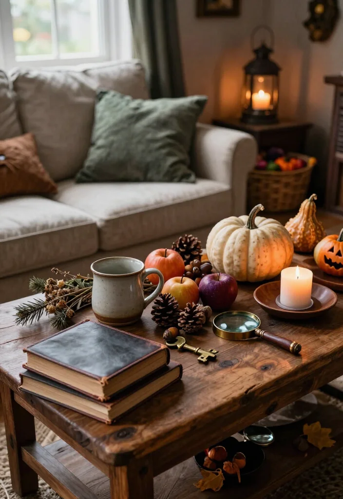 15 Enchanting Cottagecore Halloween Decor Ideas That'll Make Your Home Feel Like a Witch's Cozy Cottage 28 15 Enchanting Cottagecore Halloween Decor Ideas That'll Make Your Home Feel Like a Witch's Cozy Cottage - 7. Style a Spellbook-Inspired Coffee Table 1
