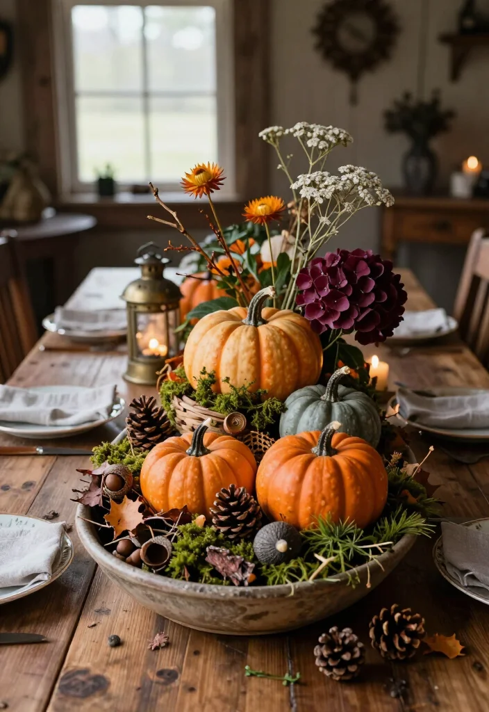 15 Enchanting Cottagecore Halloween Decor Ideas That'll Make Your Home Feel Like a Witch's Cozy Cottage 41 15 Enchanting Cottagecore Halloween Decor Ideas That'll Make Your Home Feel Like a Witch's Cozy Cottage - 8. Make a Mossy Pumpkin Centerpiece 1