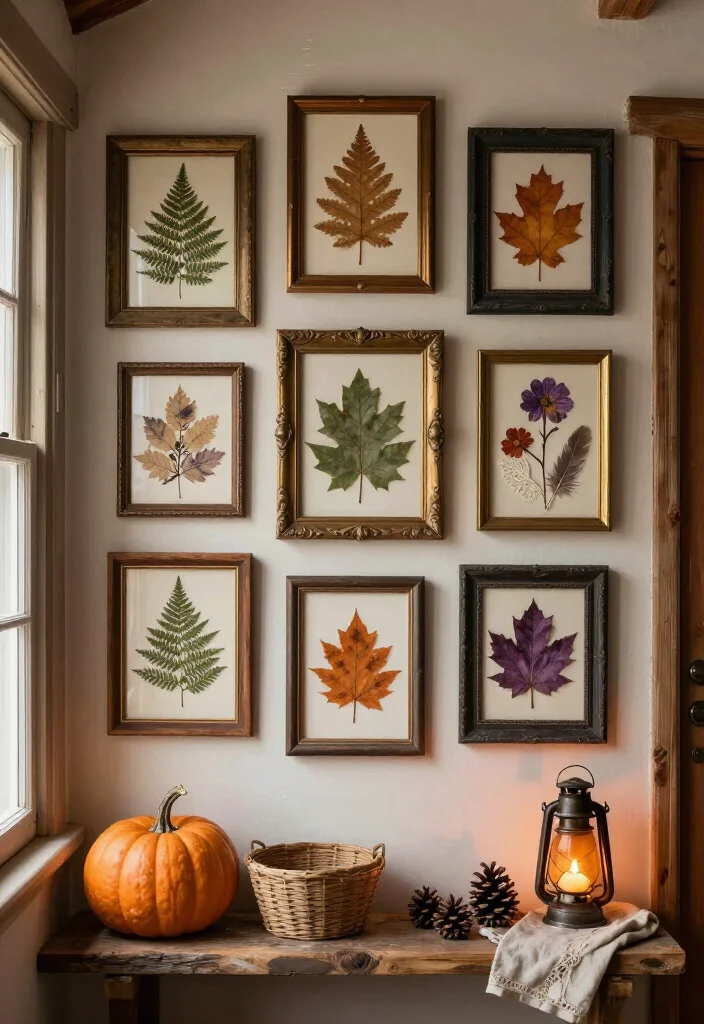 15 Enchanting Cottagecore Halloween Decor Ideas That'll Make Your Home Feel Like a Witch's Cozy Cottage 42 15 Enchanting Cottagecore Halloween Decor Ideas That'll Make Your Home Feel Like a Witch's Cozy Cottage - 9. Hang a Pressed-Leaf Gallery Wall 1