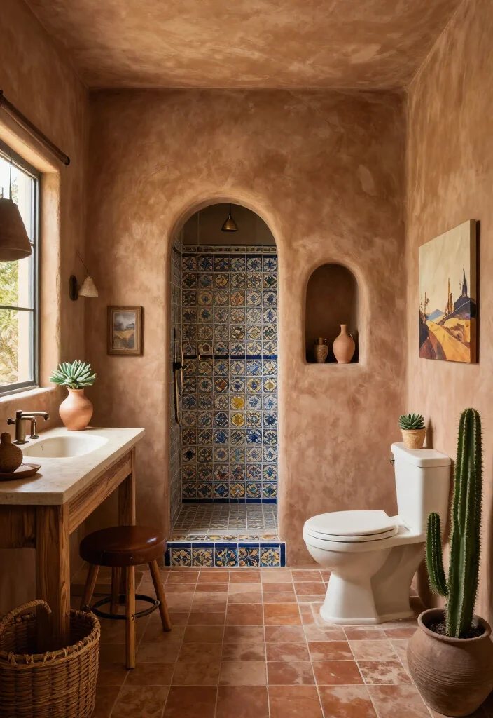 15 Gorgeous Southwestern Bathroom Ideas That’ll Make Your Space Feel Like a Desert Retreat (Wait Until You See #8!) - 1. Start with Sunbaked Adobe Plaster Walls 1